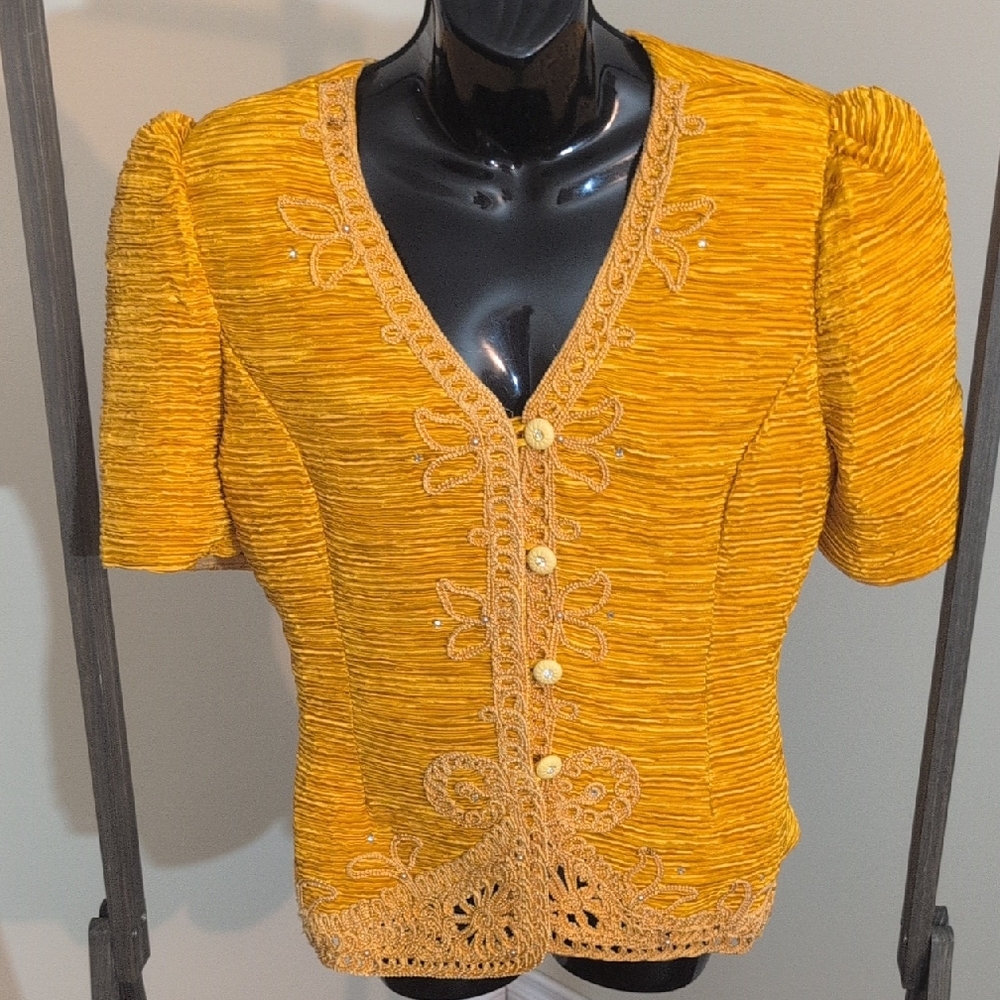 Night Studio | Vintage 80s Style Mustard Yellow Blouse With Shoulder Pads